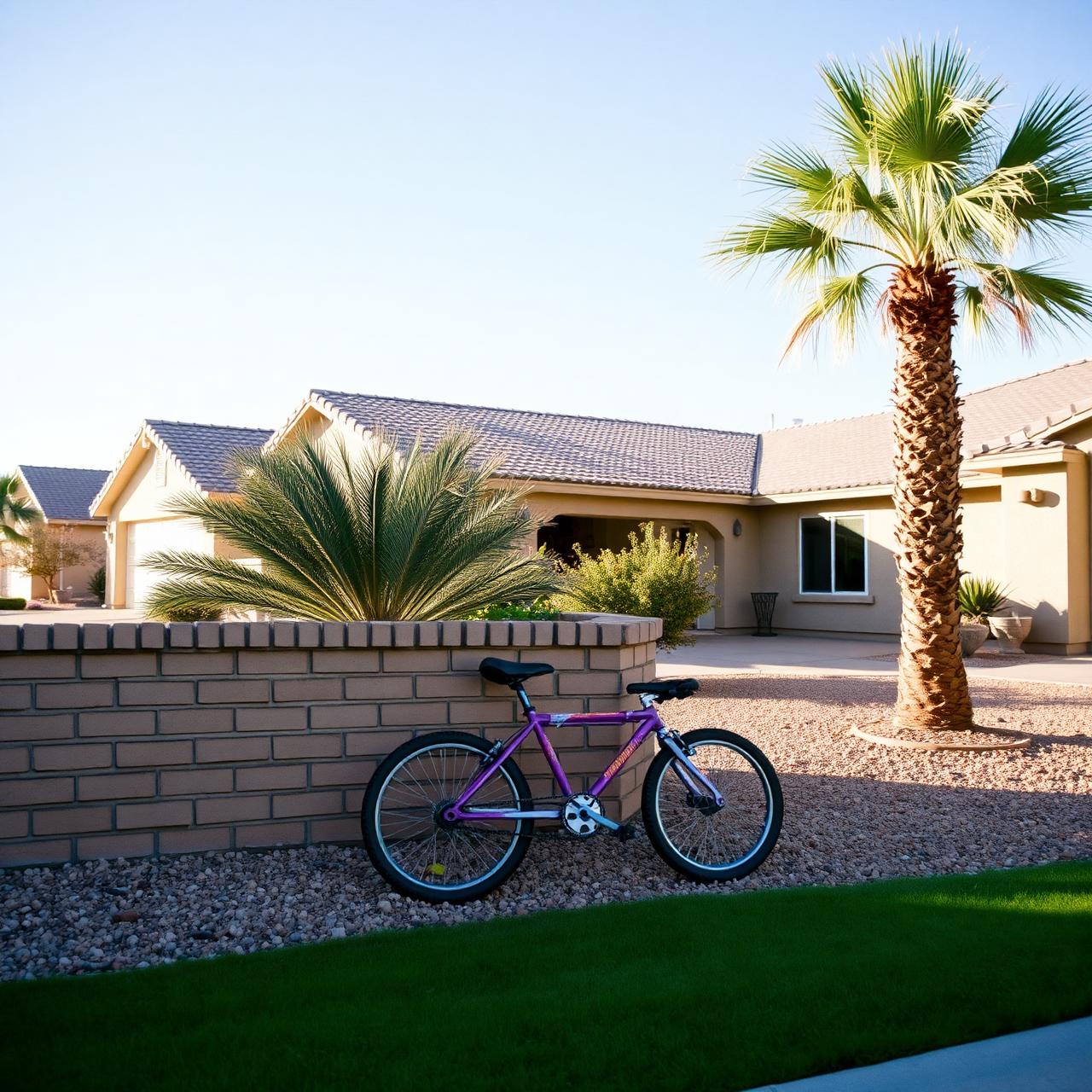 Suburban Arizona front yard with palm tree