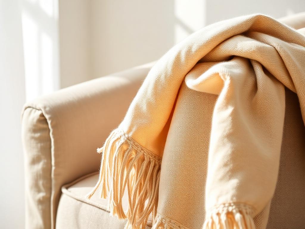 Designer linen armchair detail with throw